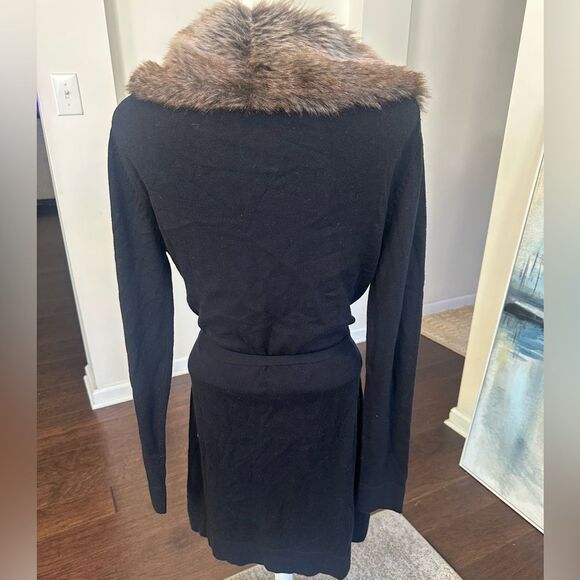 Karen Kane Black Long-line Faux Fur Cardigan Sweater M - Picture 5 of 8